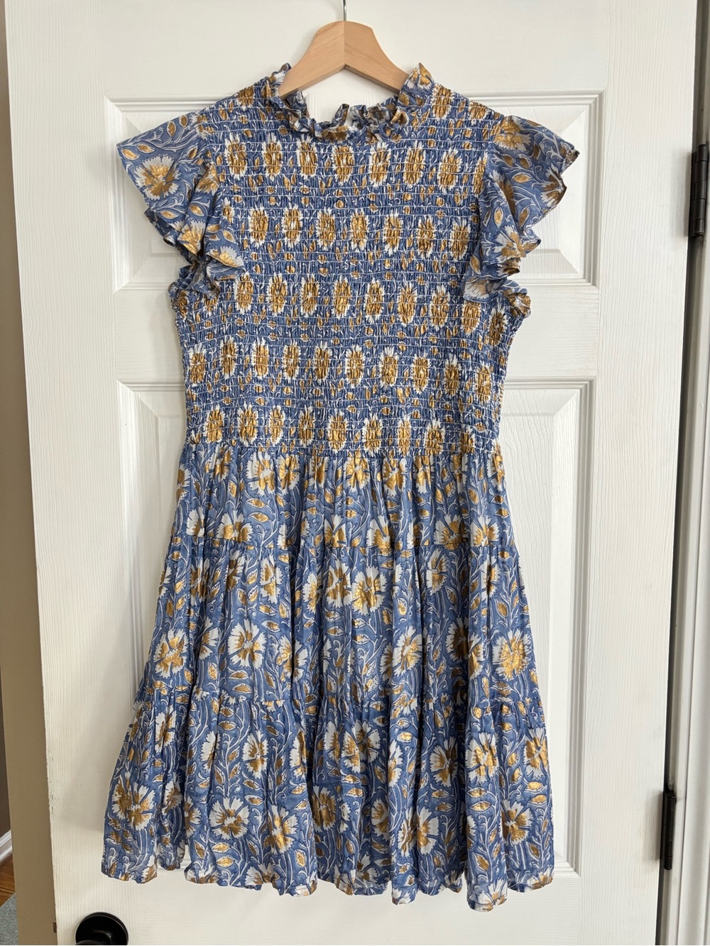 Oliphant Smocked Flirty Short Dress in Mughal Blue, Size XL - Picture 4 of 10